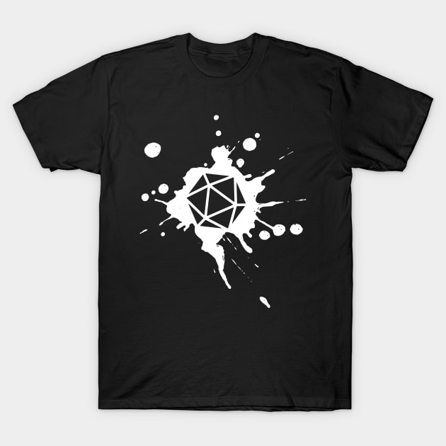 D20 Dice Paint Splatter TRPG Tabletop RPG Gaming Addict T-Shirt by dungeonarmory